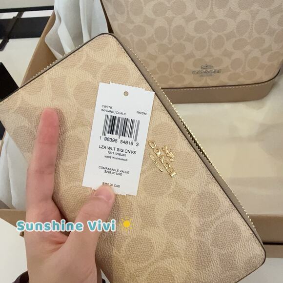 NWT Bundle Coach CBH20 Jude Duffle & CW778 Long Wallet Gold/Sand/Chalk - Picture 6 of 13